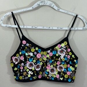Topshop Black Camisole with Multicolor Floral Accents